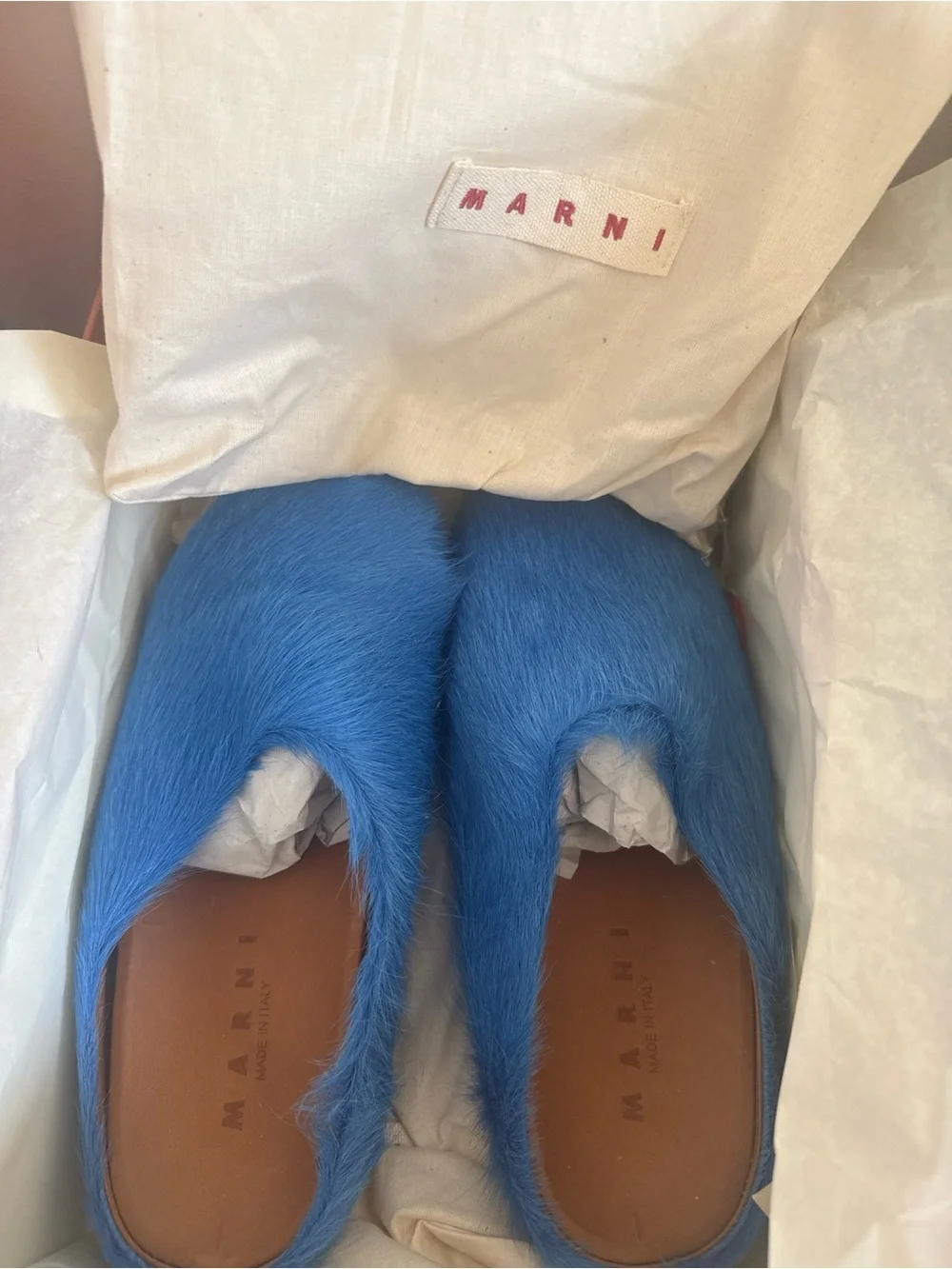 Marni Electric Blue Furry Slip-On Mules - Picture 2 of 3